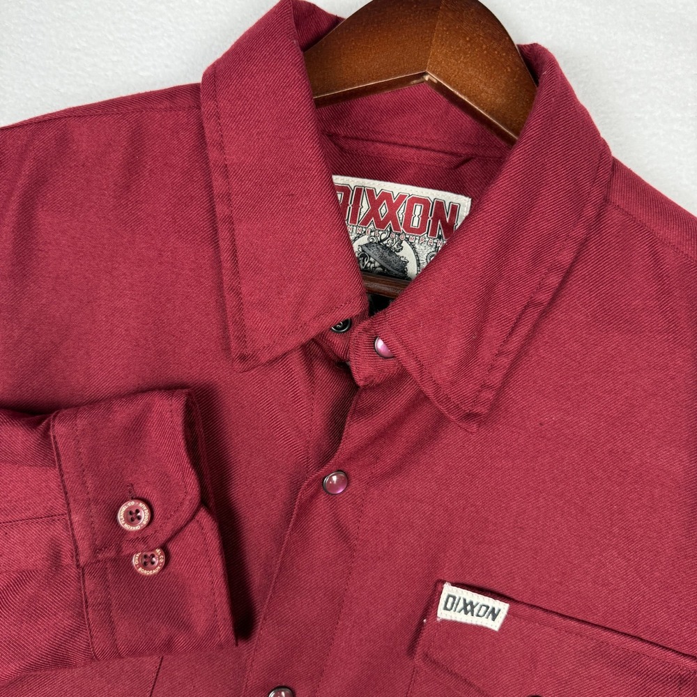 Dixxon Flannel Co Bordeaux D-Tech Maroon Long Sleeve Pearl Snap Shirt Mens LT